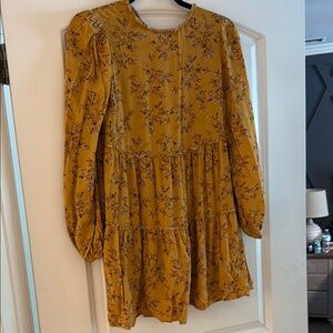 Floral Mustard Yellow Long Sleeve Dress